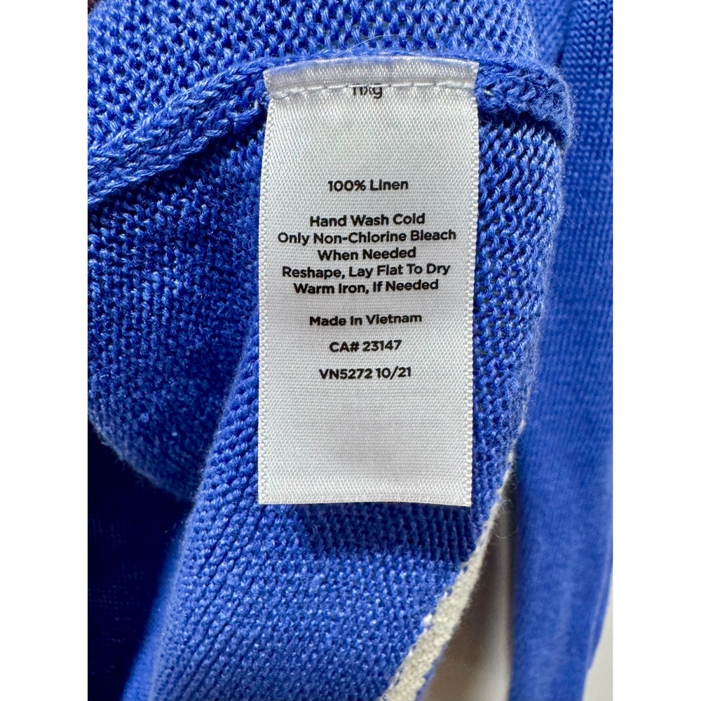 Talbots Womens Blue White Linen V-Neck Cable Trim Striped Knit Sweater Size M - Picture 5 of 5